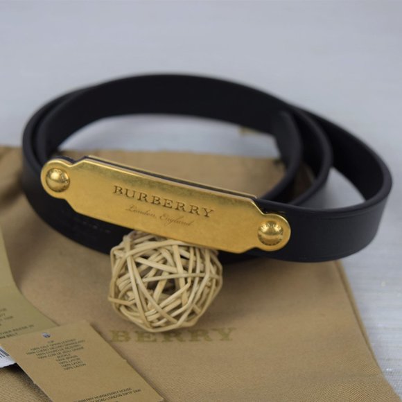 Burberry Accessories - New Burberry Brass Plaque Bridle Leather Belt 85